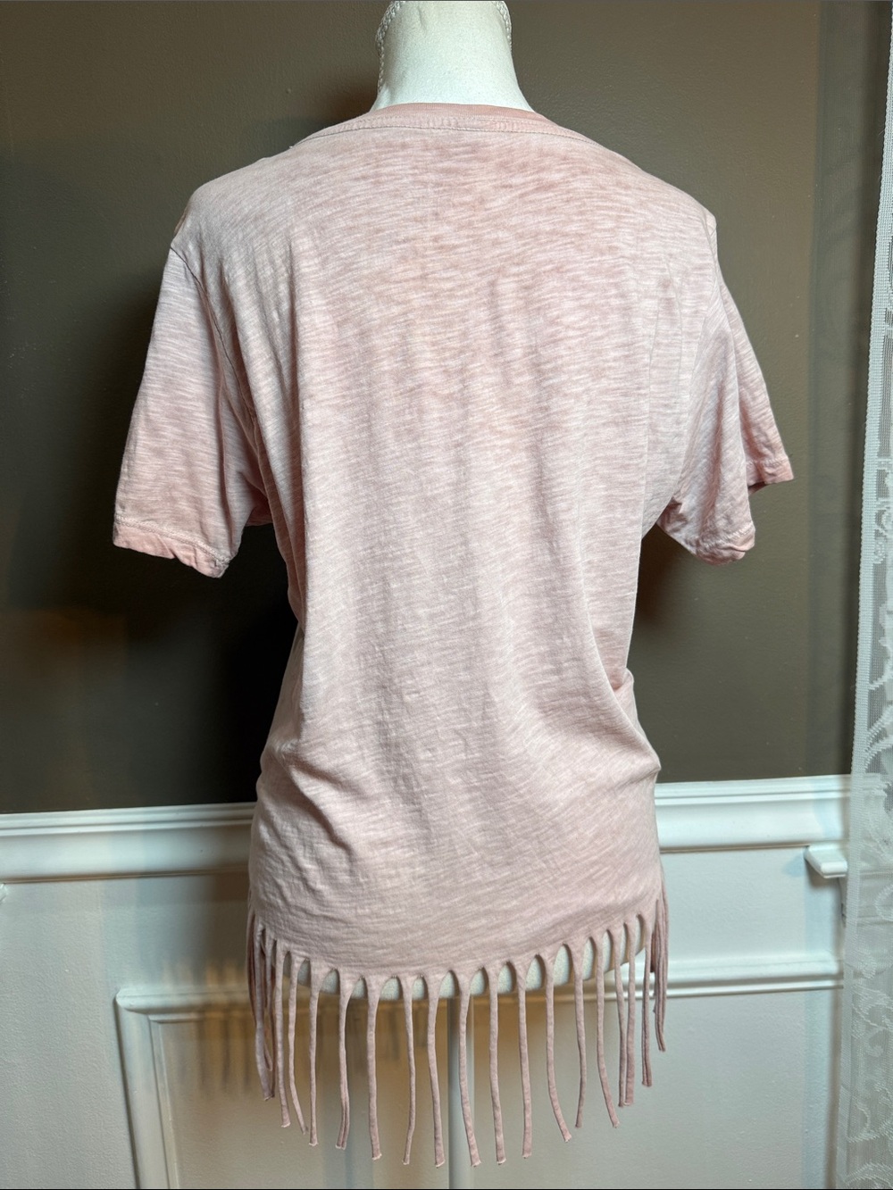 Affliction Live Fast Fringe Graphic Tee Distressed Boho Western Pink L - Picture 5 of 7